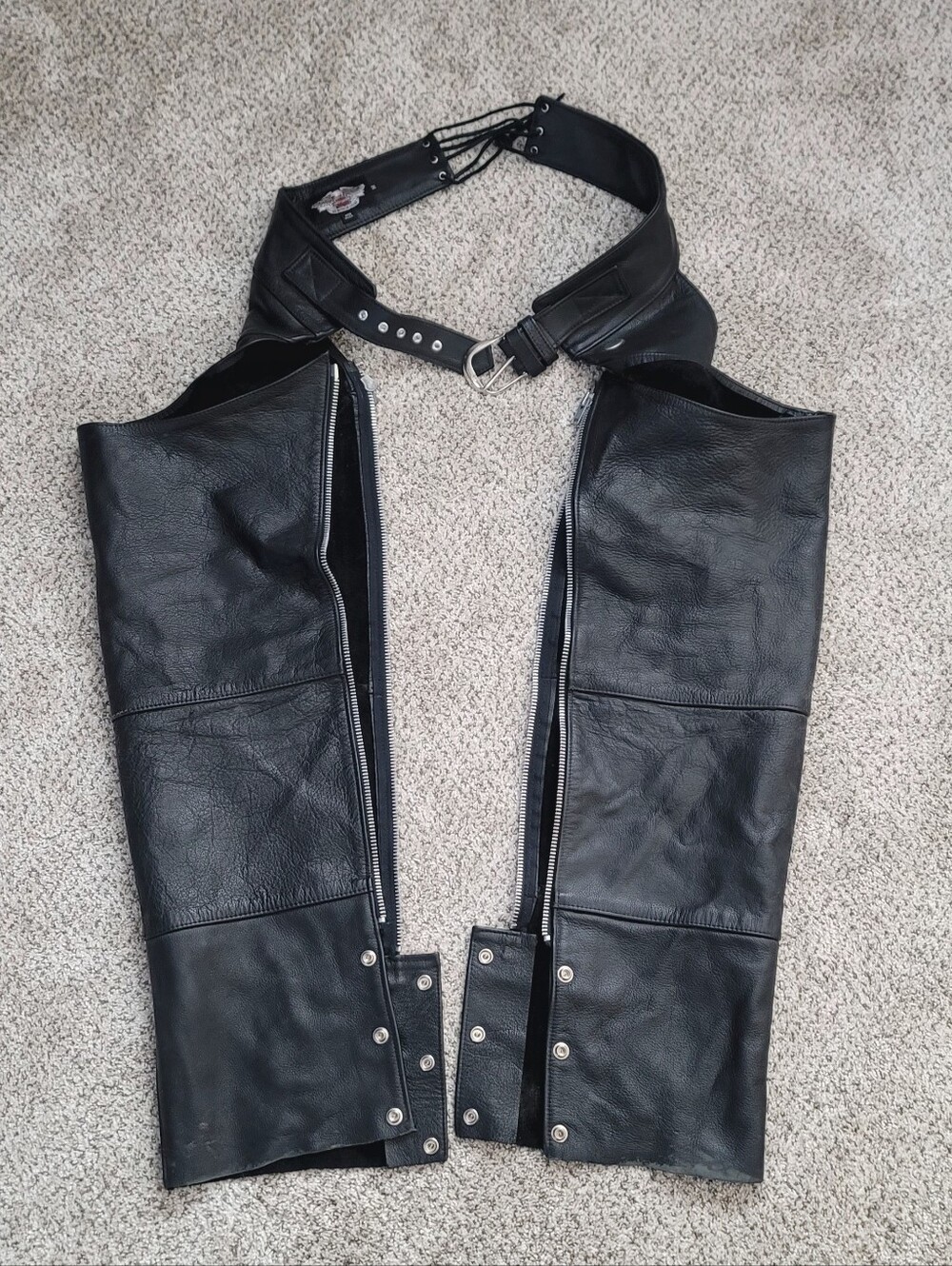 Harley Davidson Black Leather Chaps Size Medium